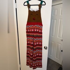 NWT Brown Knit Holiday Sweater Jumpsuit with Reindeer Accent